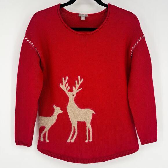 J. Jill Red Holiday Reindeer Yak Wool Rabbit Blend Sweater Size S - Picture 1 of 6
